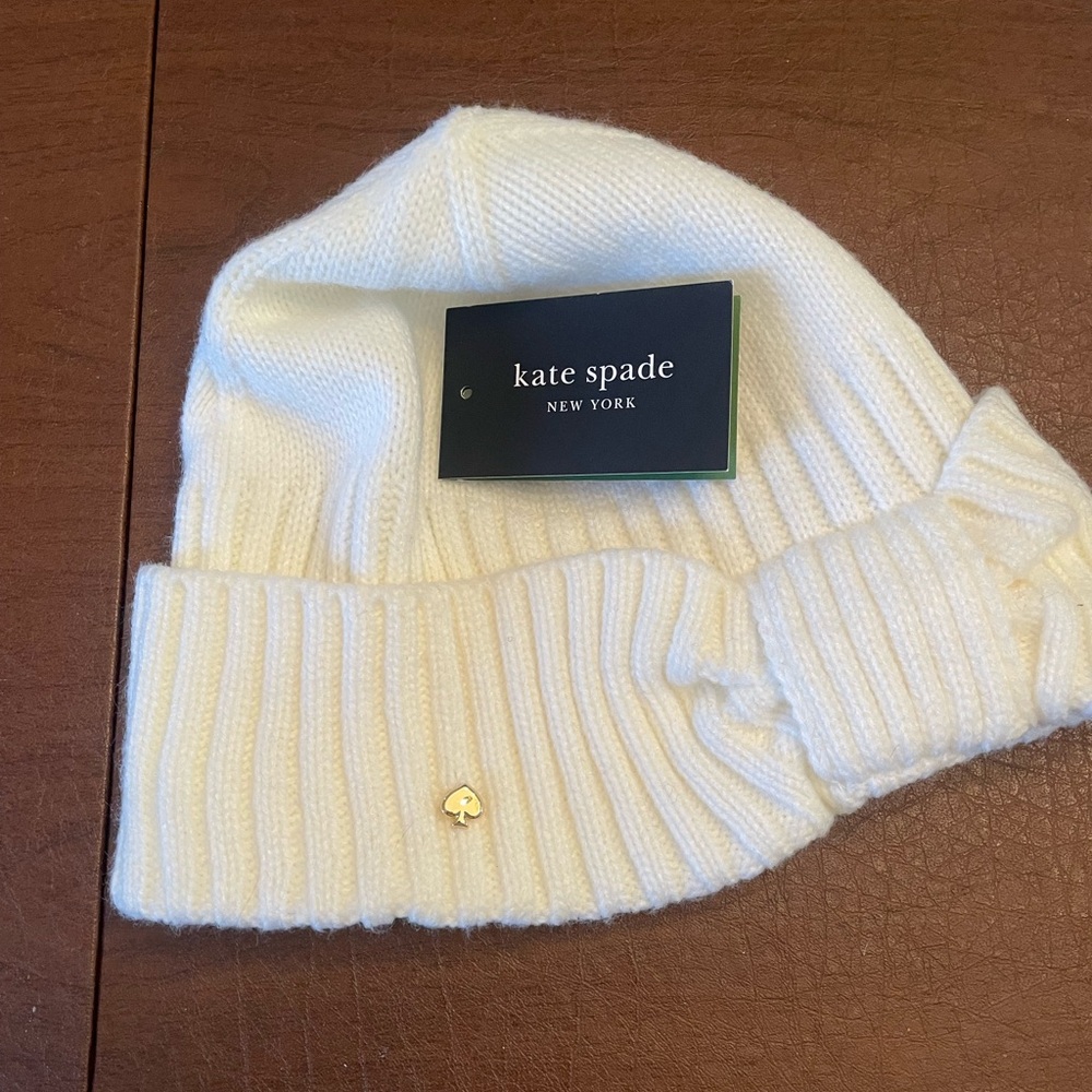 Kate Spade Cream Knit Hat with Bow